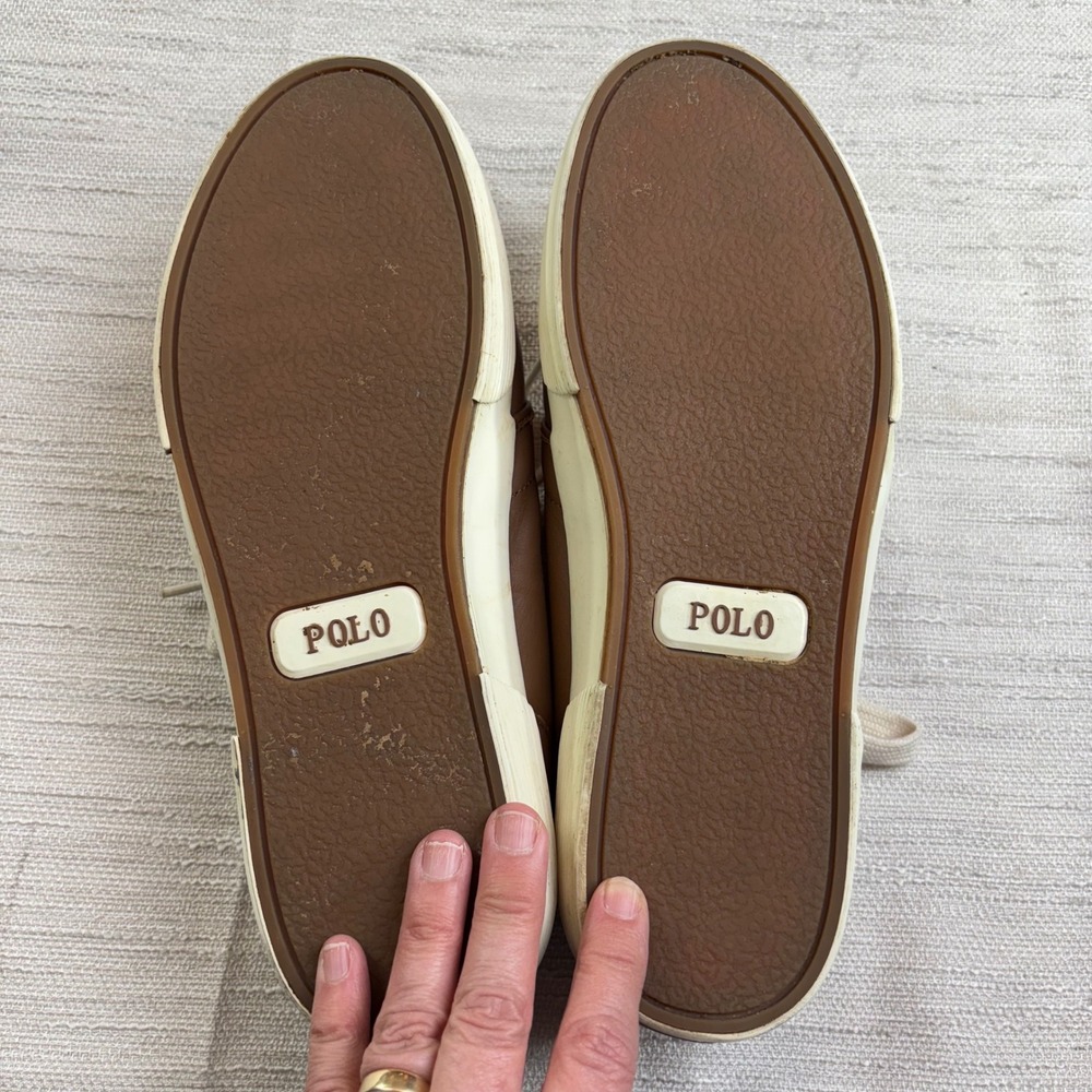 Polo Ralph Lauren Faxon Low‎ Brown Leather Sneakers Mens 8.5 D Preppy - Picture 9 of 10